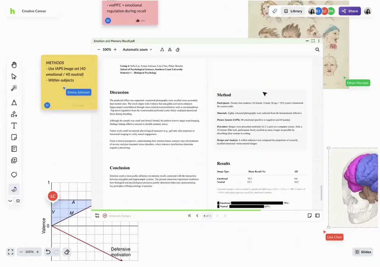 The notepad and sticky notes feature being used.